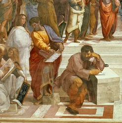 Die Schule von Athen, Detail der Figuren auf der linken Seite, 1510-11 (Detail)